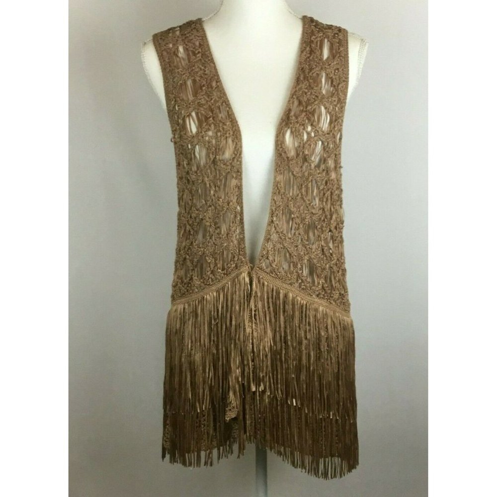 Chicos Sleeveless Cardigan Kimono Long Fringe Sz 2